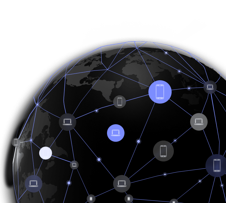 A globe with different devices on it that illustrate residential proxy IPs
